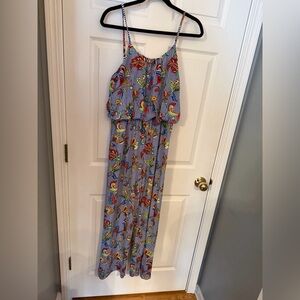 Blue and White Stripes with Multicolor Floral Jumpsuit